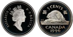 5 CENTS -  5 CENTS 1996 (PR) -  1996 CANADIAN COINS