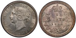 5 CENTS NEW BRUNSWICK -  5 CENTS 1864, GRAND-6 -  1864 NEW BRUNSWICK COINS