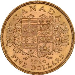 5 DOLLARS -  PIÈCE DE 5 DOLLARS EN OR 1914 -  1914 CANADIAN COINS