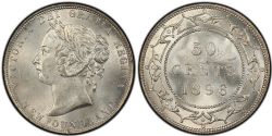 50 CENTS -  50 CENTS 1896 AVERS 1, GRAND W -  PIÈCES DE TERRE-NEUVE 1896