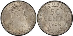 50 CENTS -  50 CENTS 1908 (AU) -  1908 NEWFOUNFLAND COINS