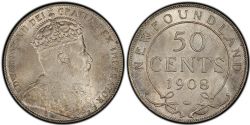 50 CENTS -  50 CENTS 1908 (CIRCULÉ) -  1908 NEWFOUNFLAND COINS