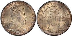 50 CENTS -  50 CENTS 1909 (AU) -  1909 NEWFOUNFLAND COINS