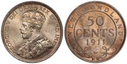 50 CENTS -  50 CENTS 1911 (AU) -  1911 NEWFOUNFLAND COINS