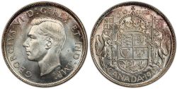50 CENTS -  51 CENTS 1945 DATE ÉTROITE, 5 POINTU & 5/5 (EF) -  1945 CANADIAN COINS