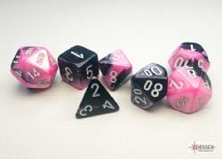 7 DÉS MINIATURE ENSEMBLE JDR -  7 DÉS MINIATURES, NOIR-ROSE AVEC BLANC - GEMINI -  GEMINI CHX