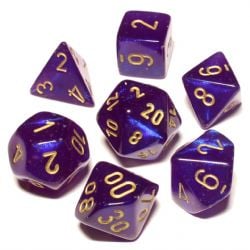 7 DÉS MINIATURE ENSEMBLE JDR -  7 DÉS MINIATURES, VIOLET ROYAL AVEC DORÉ -  BOREALIS CHX