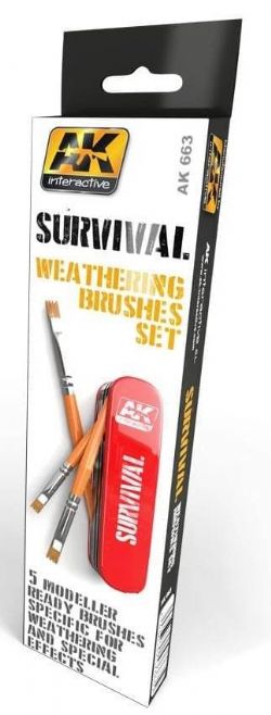 AK INTERACTIVE -  PINCEAUX POILS SYNTHETIQUES - ENSEMBLE SURVIVAL WEATHERING (X3) -  PINCEAUX AK663