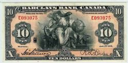 BARCLAYS BANK (CANADA) -  10 DOLLARS 1935 (VF) -  BILLETS DU CANADA 1935