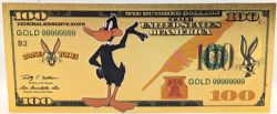 BILLETS HUMORISTIQUES -  LOONEY TUNES : DAFFY DUCK - BILLET DE 100 DOLLARS DES ÉTATS-UNIS (PLAQUÉ EN OR PUR)