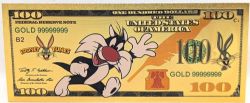 BILLETS HUMORISTIQUES -  LOONEY TUNES : SYLVESTRE JUNIOR - BILLET DE 100 DOLLARS DES ÉTATS-UNIS (PLAQUÉ EN OR PUR)