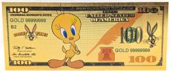 BILLETS HUMORISTIQUES -  LOONEY TUNES : TITI - BILLET DE 100 DOLLARS DES ÉTATS-UNIS (PLAQUÉ EN OR PUR)