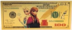 BILLETS HUMORISTIQUES -  PRINCESSES DISNEY : ANNA & ELSA - BILLET DE 100 DOLLARS DES ÉTATS-UNIS (PLAQUÉ EN OR PUR)