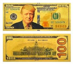 BILLETS HUMORISTIQUES -  TRUMP - BILLET DE 100 DOLLARS DES ÉTATS-UNIS (PLAQUÉ EN OR PUR)