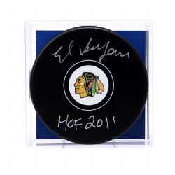 BLACKHAWKS DE CHICAGO -  RONDELLE DE HOCKEY AUTOGRAPHIÉE PAR ED BELFOUR - (LOGO)