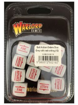 BOLT ACTION -  ORDERS DICE - GREY WITH RED WRITING (12)