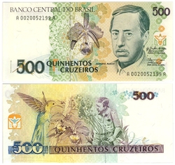 BRÉSIL -  500 CRUZEIROS 1990 (UNC)