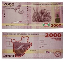 BURUNDI -  2000 FRANCS 2015 (UNC) 52