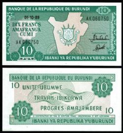 Burundi -  10 FRANCS 1989-1991 (UNC)