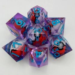 CANA-DICE -  ENSEMBLE DE 7 DÉS JDR, POKÉ-BALL MAUVE AVEC CHIFFRES BLEUES -  DES JDR