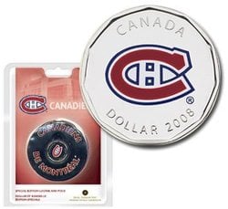 CANADIENS DE MONTRÉAL -  DOLLAR 2008 ET RONDELLE EDITION SPÉCIALE (FRANCAIS) -  PIÈCES DU CANADA 2008