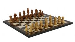 CHESS -  CHESS SET: BROWN/IVORY DECOUPAGE GERMAN STYLE