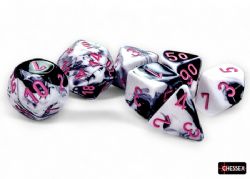 CHESSEX -  ENSEMBLE DE 7 DÉS JDR, GEMINI NOIR & BLANC & ROSE -  ENSEMBLE DE 7 DÉS JDR GEMINI