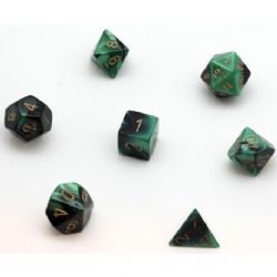 CHESSEX -  ENSEMBLE DE 7 DÉS JDR, GEMINI NOIR ET VERT AVEC OR -  ENSEMBLE DE 7 DÉS JDR GEMINI