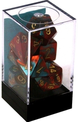 CHESSEX -  ENSEMBLE DE 7 DÉS JDR, GEMINI ROUGE/SARCELLE AVEC CHIFFRES OR -  ENSEMBLE DE 7 DÉS JDR GEMINI