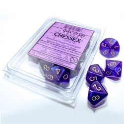 CHESSEX -  ENSEMBLE DÉS 10D10, BOREALIS VIOLET ROYAL AVEC OR - BRILLE DANS LE NOIR -  ENSEMBLE DÉS 10D10 BOREALIS