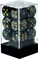 CHESSEX -  ENSEMBLE DÉS 12D6, LUSTROUS NOIR AVEC OR -  ENSEMBLE DÉS 12D6 LUSTROUS