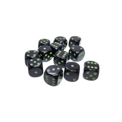 CHESSEX -  ENSEMBLE DÉS 12D6, OPAQUE OPAQUE NOIR/VERT -  ENSEMBLE DÉS 12D6 OPAQUE