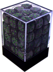 CHESSEX -  ENSEMBLE DÉS 36D6, GEMINI NOIR/GRIS AVEC POINTS VERTS -  ENSEMBLE DÉS 36D6 GEMINI