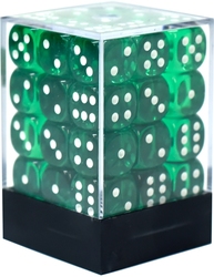 CHESSEX -  ENSEMBLE DÉS 36D6, TRANSLUCENT VERT ET BLANC -  ENSEMBLE DÉS 36D6 TRANSLUCENT