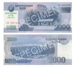 CORÉE DU NORD -  2000 WON 2008 (2018) (UNC) - BILLET COMMÉMORATIF