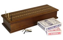 CRIBBAGE: 3 TRACK INLAID WALNUT WITH CARDS