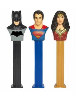 DC COMICS -  DISTRIBUTEUR ALÉATOIRE DE BONBONS PEZ (1) & RECHARGES DE BONBONS (2) - JUSTICE LEAGUE -  PEZ