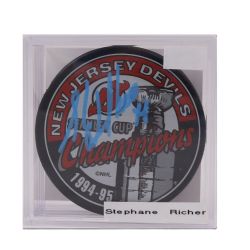 DEVILS DE NEW JERSEY -  RONDELLE DE HOCKEY AUTOGRAPHIÉE PAR STEPHANE RICHER (LOGO)