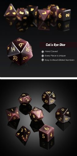 DICE HABIT -  ENSEMBLE 7 DÉS JDR, GEMSTONE SET, OEIL DE CHAT MARRON -  ENSEMBLE 7 DÉS JDR