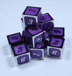 DICE HABIT -  ENSEMBLE DÉS 12D6, MÉTAL & ÉMAIL, ULTRAVIOLET & ARGENT -  ENSEMBLE DÉS 12D6