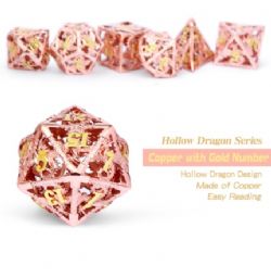 DICE HABIT -  HOLLOW , DRAGON CUIVRE ET OR -  ENSEMBLE 7 DÉS JDR HOLLOW DRAGON