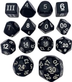 DUNGEON CRAWL CLASSICS -  ENSEMBLE DE 14 DÉS DCC JDR, OPAQUE - NOIR DCC RPG