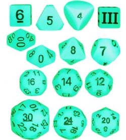 DUNGEON CRAWL CLASSICS -  ENSEMBLE DE 14 DÉS POLYEDRIQUES PHOSPHORESCENTS - FOUDRE
