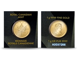 FEUILLES D'ÉRABLE -  1 GRAMME D'OR PUR -  CANADIAN COINS