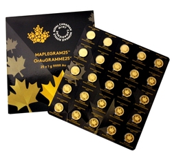 FEUILLES D'ÉRABLE -  25 X 1 GRAMME D'OR PUR -  CANADIAN COINS