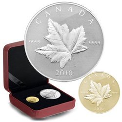 FEUILLES D'ÉRABLE PIEDFORT -  ENSEMBLE DE DEUX FEUILLES D'ÉRABLE PIEDFORTS EN ARGENT ET EN OR PUR -  PIÈCES DU CANADA 2010