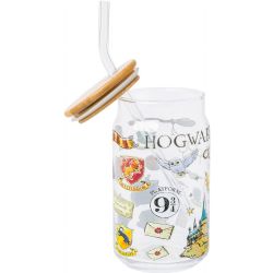 HARRY POTTER -  GOBELET & PAILLE EN VERRE AVEC COUVERCLES EN BAMBOU 