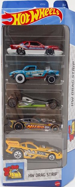 HOT WHEELS -  PAQUET DE 5 VOITURES 1/64 - HW DRAG STRIP