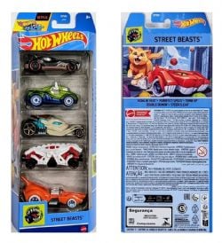 HOT WHEELS -  PAQUET DE 5 VOITURES 1/64 - STREET BEASTS 2