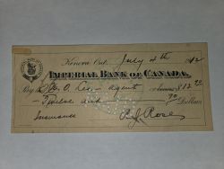 IMPERIAL BANK OF CANADA -  CHÈQUE DE LA IMPERIAL BANK OF CANADA, KENORA -  BILLETS DU CANADA